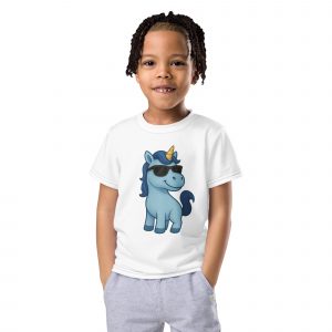 Blaues Einhorn T-Shirt mit Rundhalsausschnitt für Kinder
