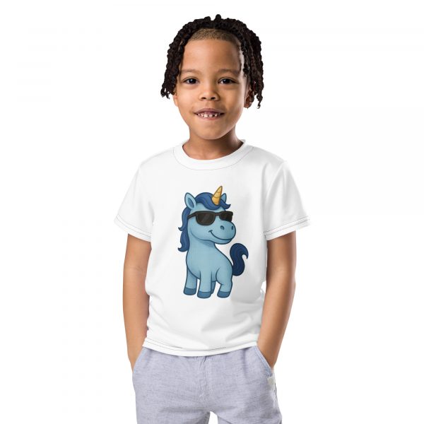 Blaues Einhorn T-Shirt mit Rundhalsausschnitt für Kinder