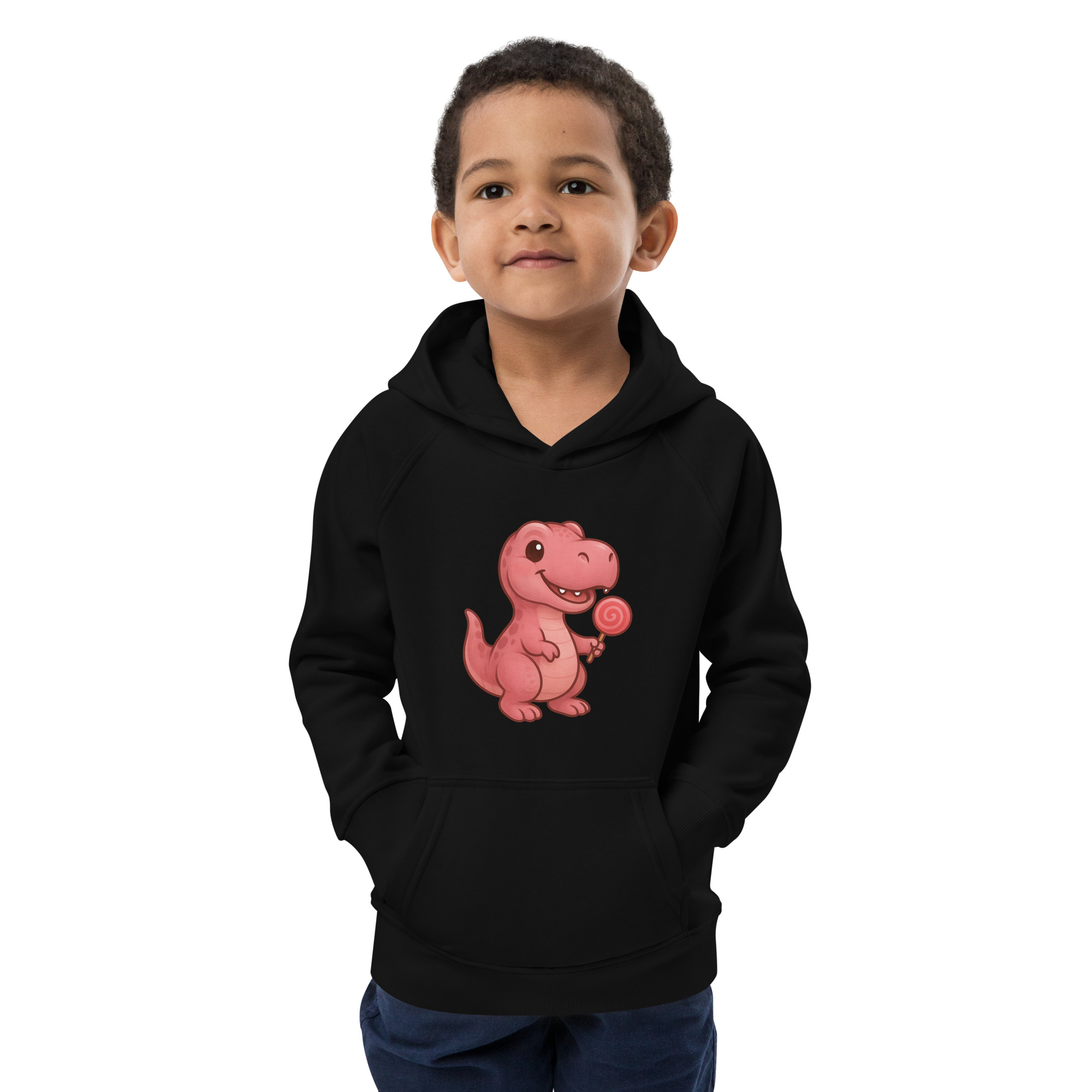Rosa T-Rex Öko-Kapuzenpullover für Kinder – Bild 5