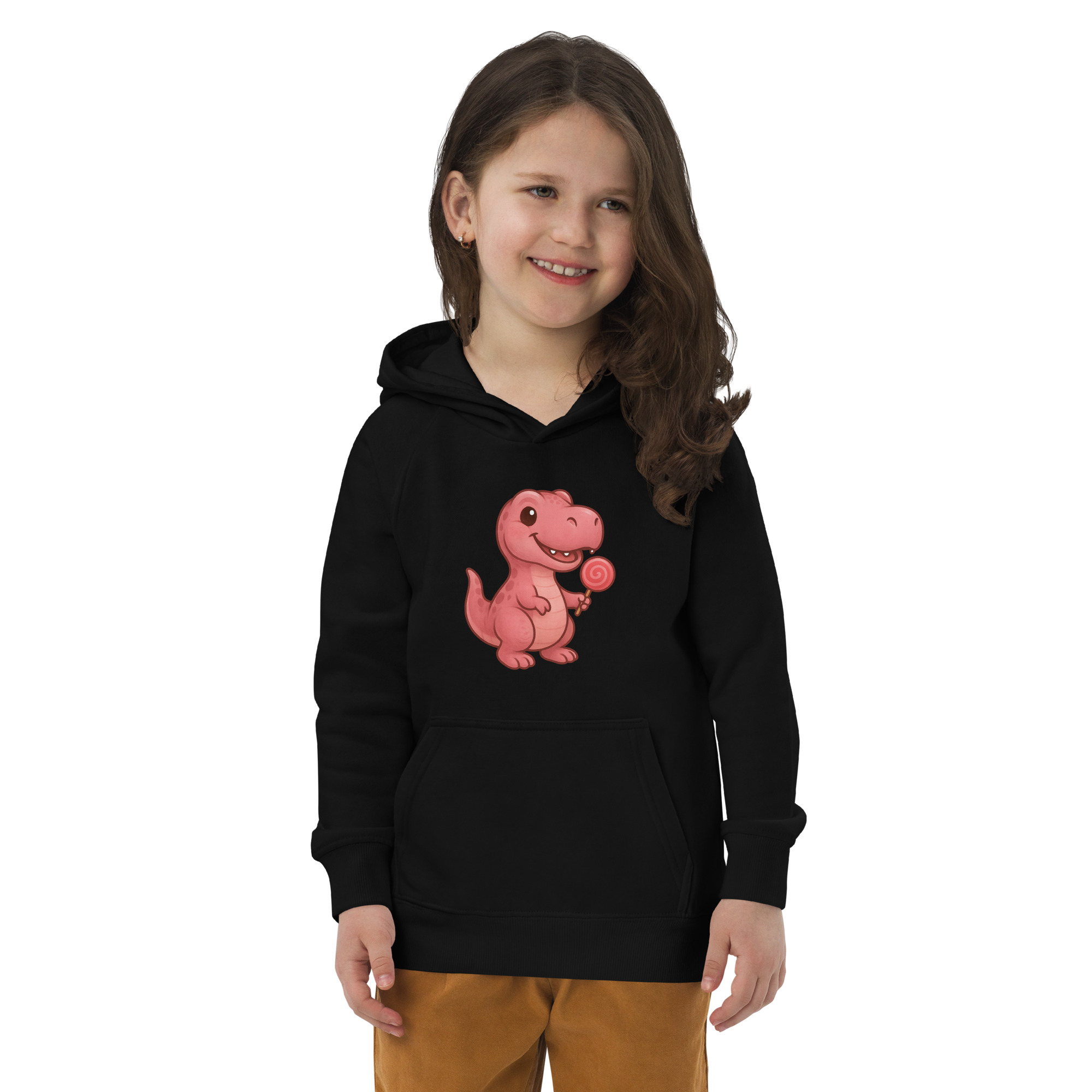 Rosa T-Rex Öko-Kapuzenpullover für Kinder