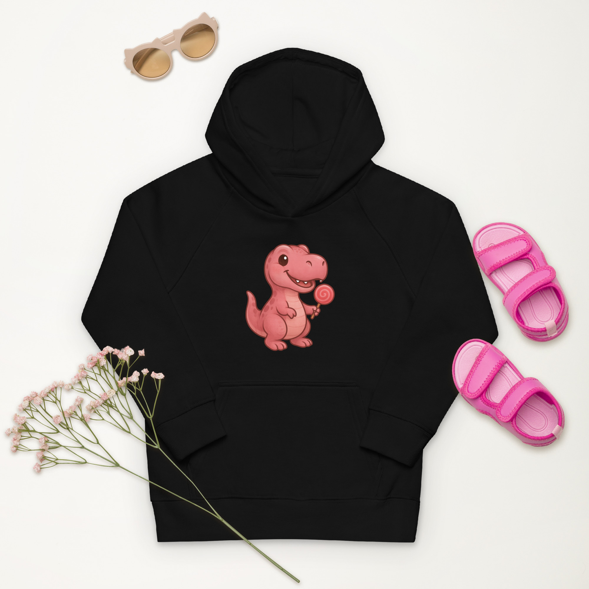 Rosa T-Rex Öko-Kapuzenpullover für Kinder – Bild 2