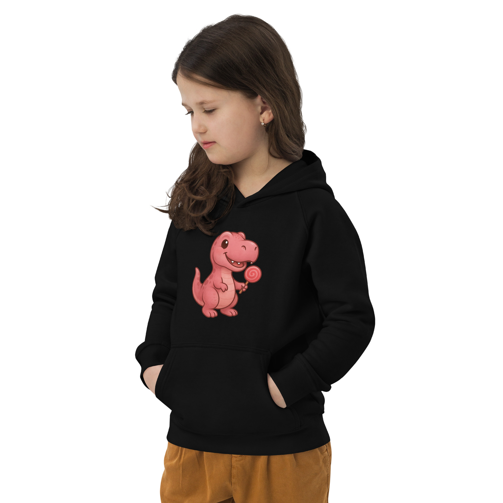 Rosa T-Rex Öko-Kapuzenpullover für Kinder – Bild 8