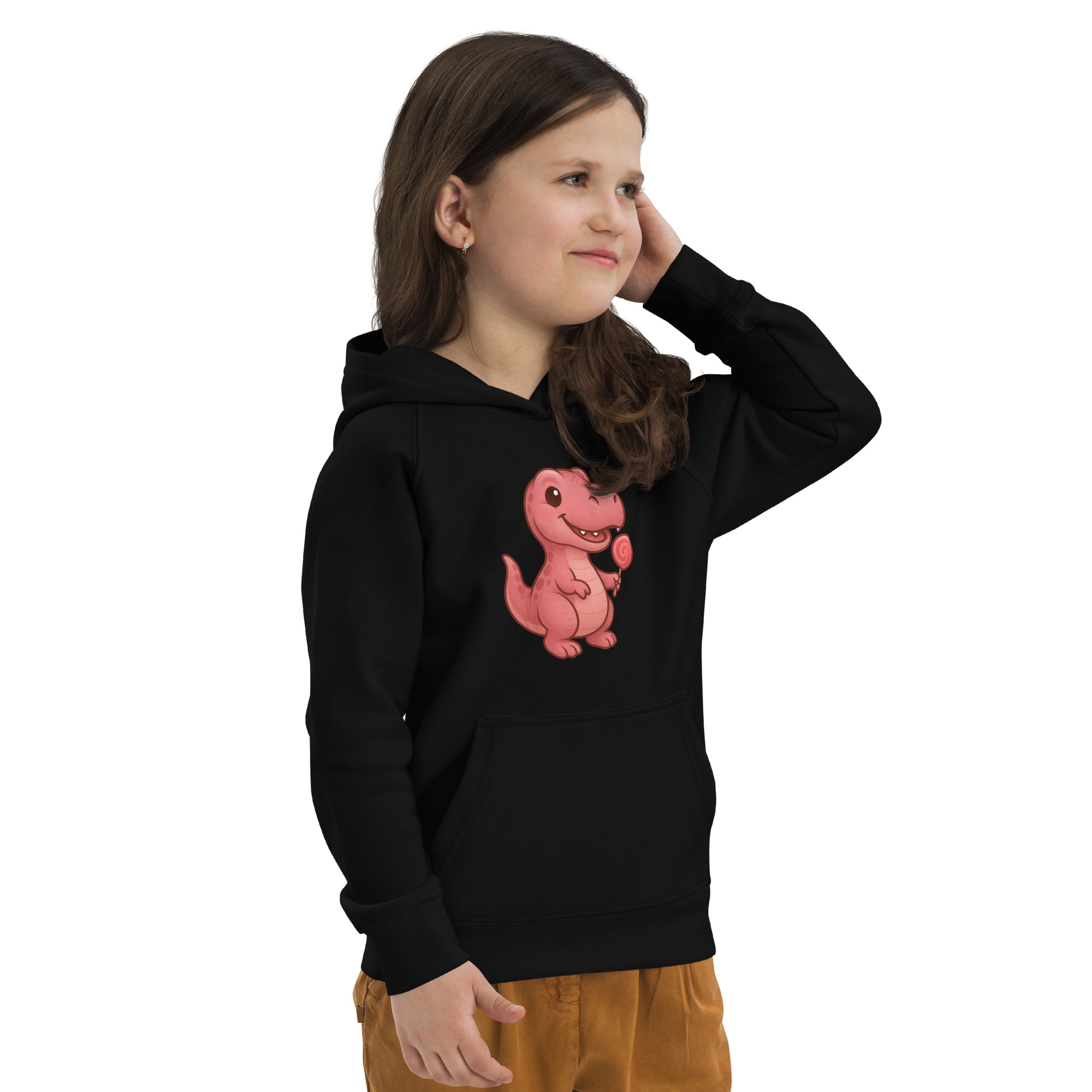 Rosa T-Rex Öko-Kapuzenpullover für Kinder – Bild 7