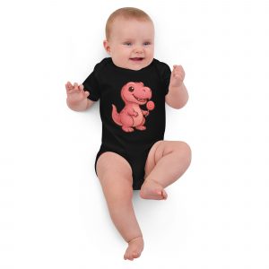 Rosa T-Rex Babystrampler aus Bio-Baumwolle