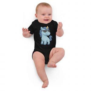 Blaues Einhorn Babystrampler aus Bio-Baumwolle