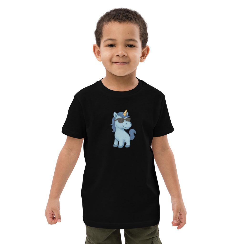 Blaues Einhorn Bio-Baumwoll-T-Shirt für Kinder