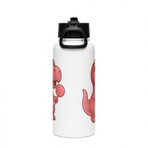 Rosa T-Rex Edelstahl Trinkflasche mit Strohhalm