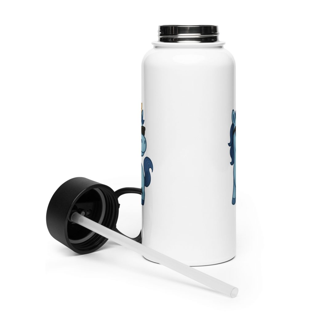 Blaues Einhorn Edelstahl Trinkflasche mit Strohhalm