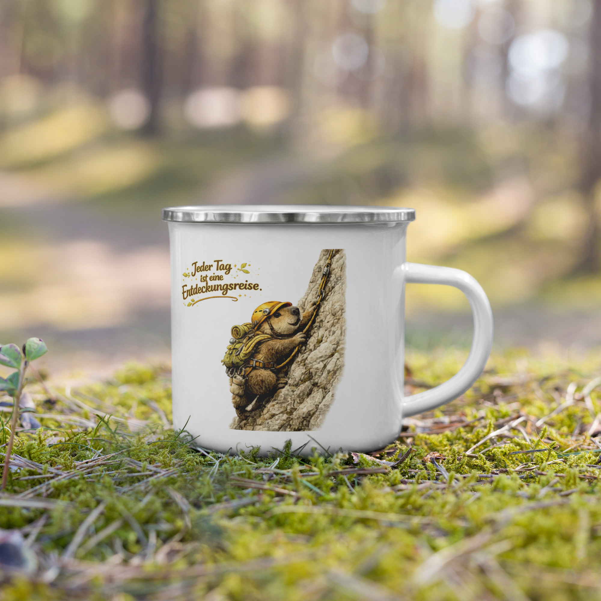 Emailletasse für Kinder Murmeltier auf Entdeckungsreise