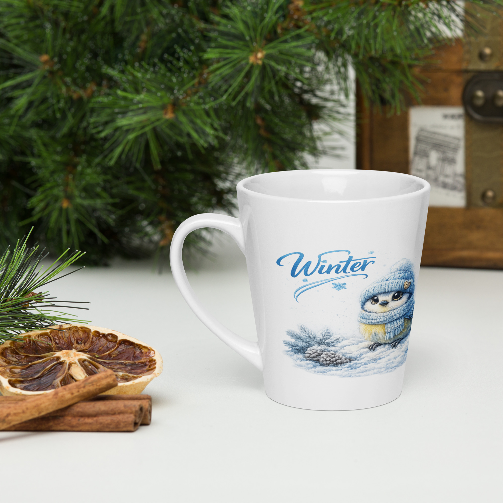 Milchkaffeetasse Blaumeise im Winter 2 Milchkaffeetasse Blaumeise im Winter – Bild 2