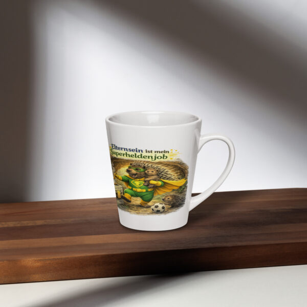 Milchkaffeetasse Elternsein ist mein Superheldenjob