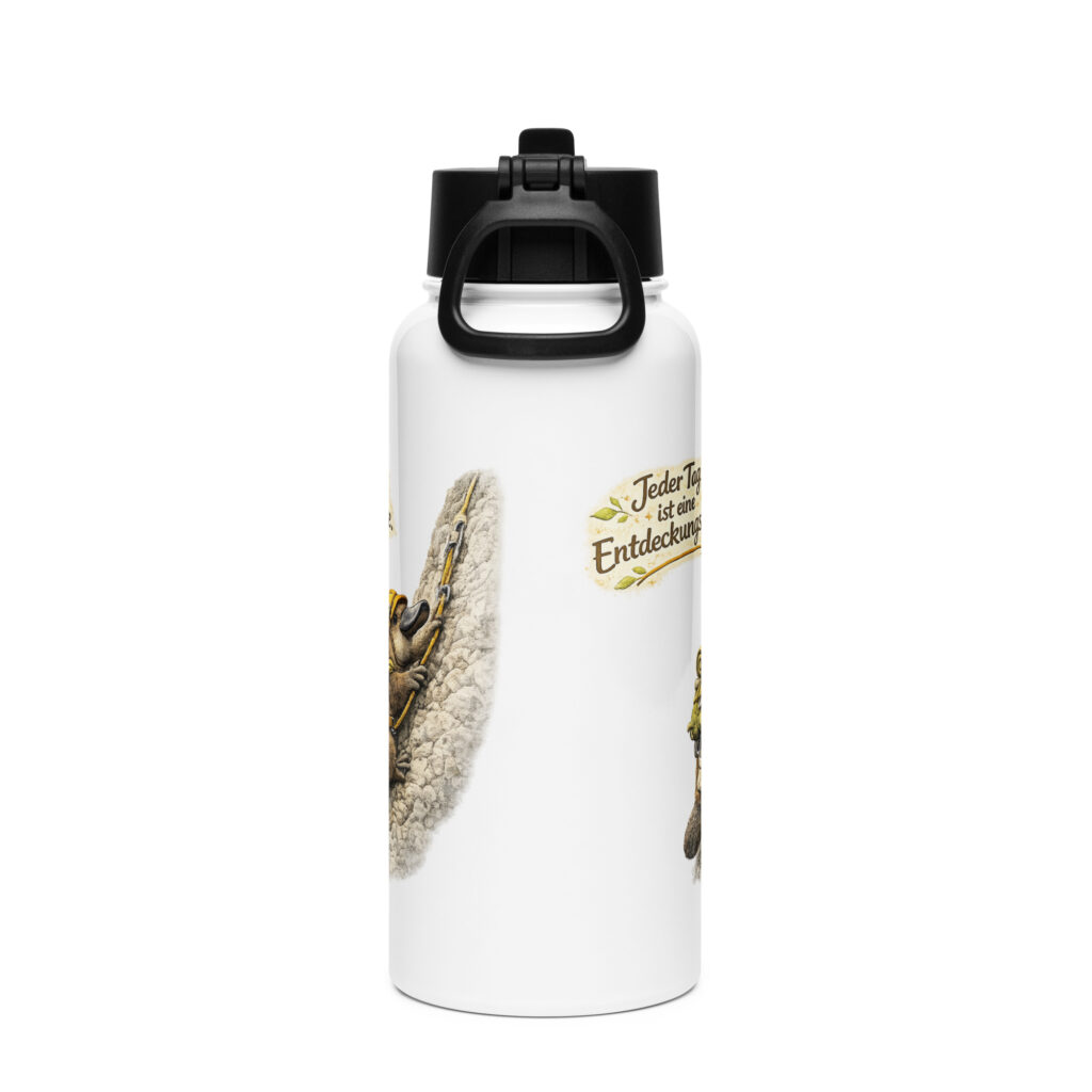 Edelstahl Trinkflasche mit Strohhalm Schnabeltier auf Entdeckungsreise
