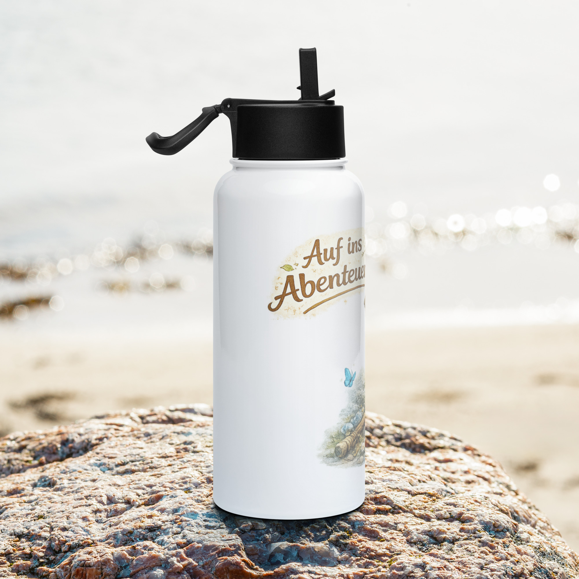 Edelstahl Trinkflasche mit Strohhalm abenteuerlustiger Wolf 2 Edelstahl Trinkflasche mit Strohhalm abenteuerlustiger Wolf – Bild 2