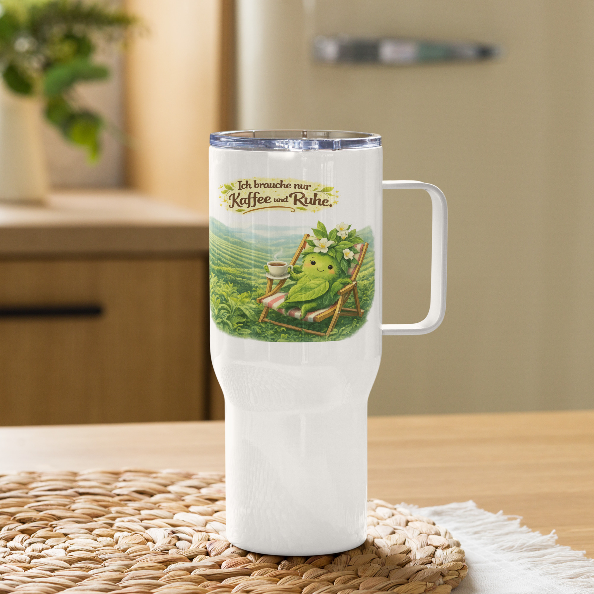 Reisebecher mit Griff Kaffee trinkende Teepflanze 4 Reisebecher mit Griff Kaffee trinkende Teepflanze – Bild 4