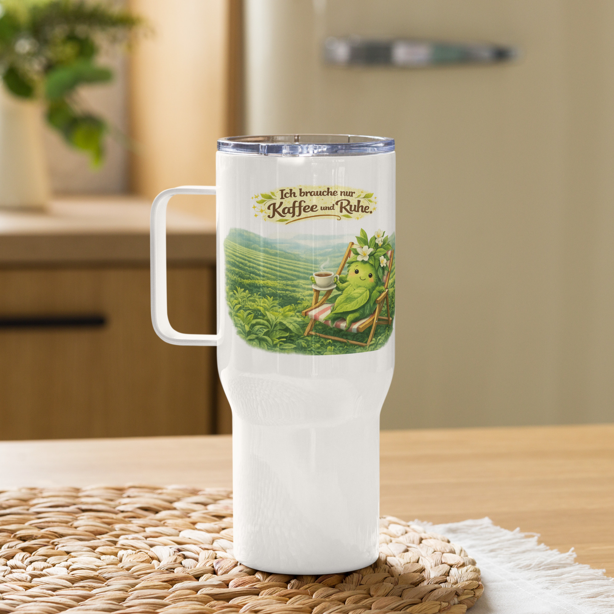 Reisebecher mit Griff Kaffee trinkende Teepflanze 3 Reisebecher mit Griff Kaffee trinkende Teepflanze – Bild 3