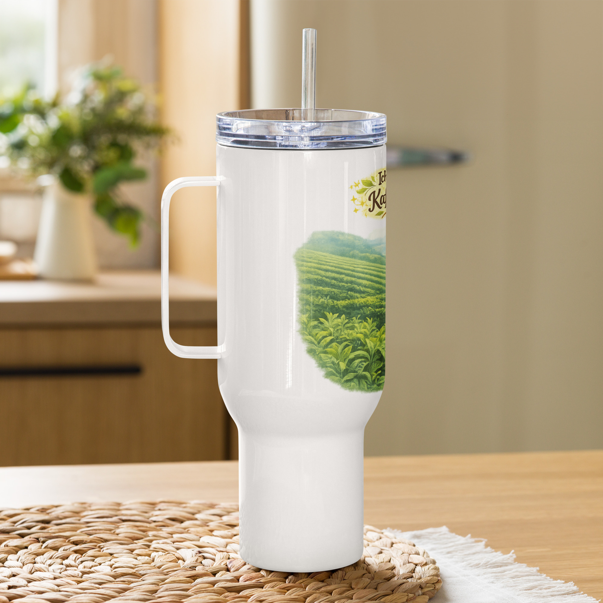 Reisebecher mit Griff Kaffee trinkende Teepflanze 5 Reisebecher mit Griff Kaffee trinkende Teepflanze – Bild 5