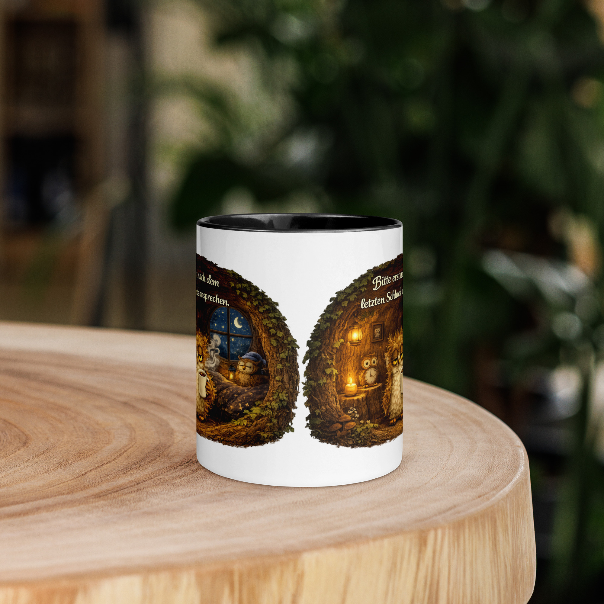 Tasse mit farbiger Innenseite müde Eule 2 Tasse mit farbiger Innenseite müde Eule – Bild 2