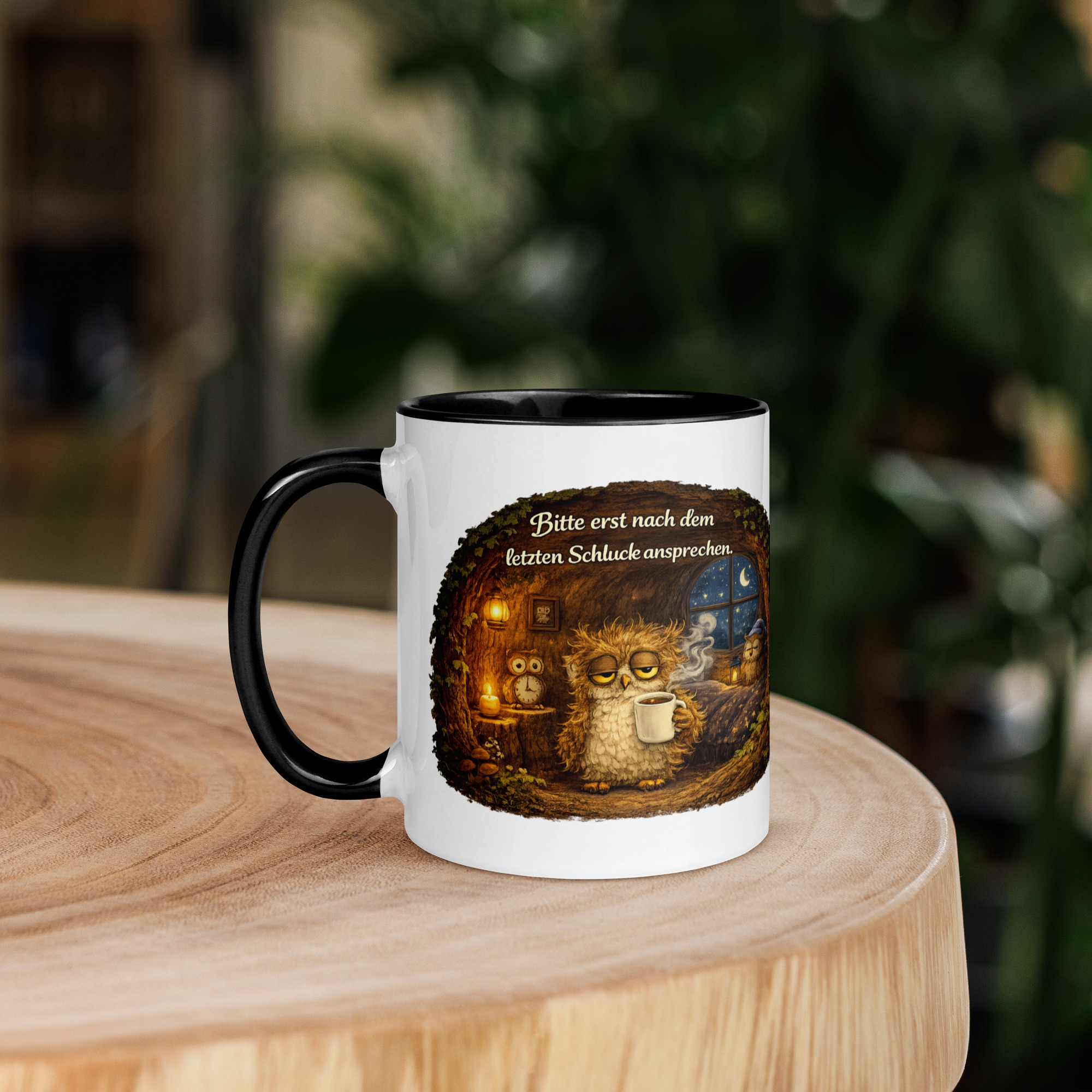 Tasse mit farbiger Innenseite müde Eule 3 Tasse mit farbiger Innenseite müde Eule – Bild 3