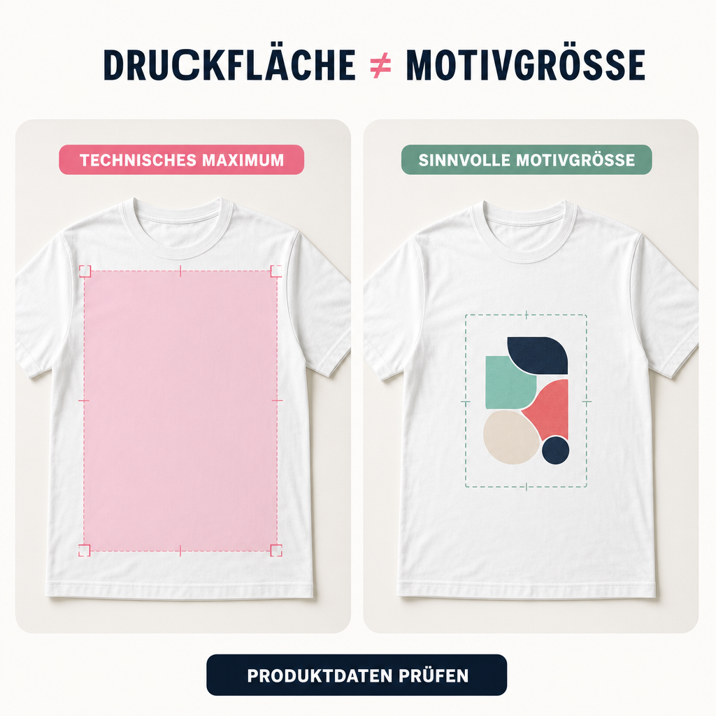 T-Shirt-Motiv richtig platzieren: Brust, Rücken, Ärmel und Druckgröße 4 Vergleich zwischen maximaler technischer Druckfläche und sinnvoll proportioniertem T-Shirt-Motiv