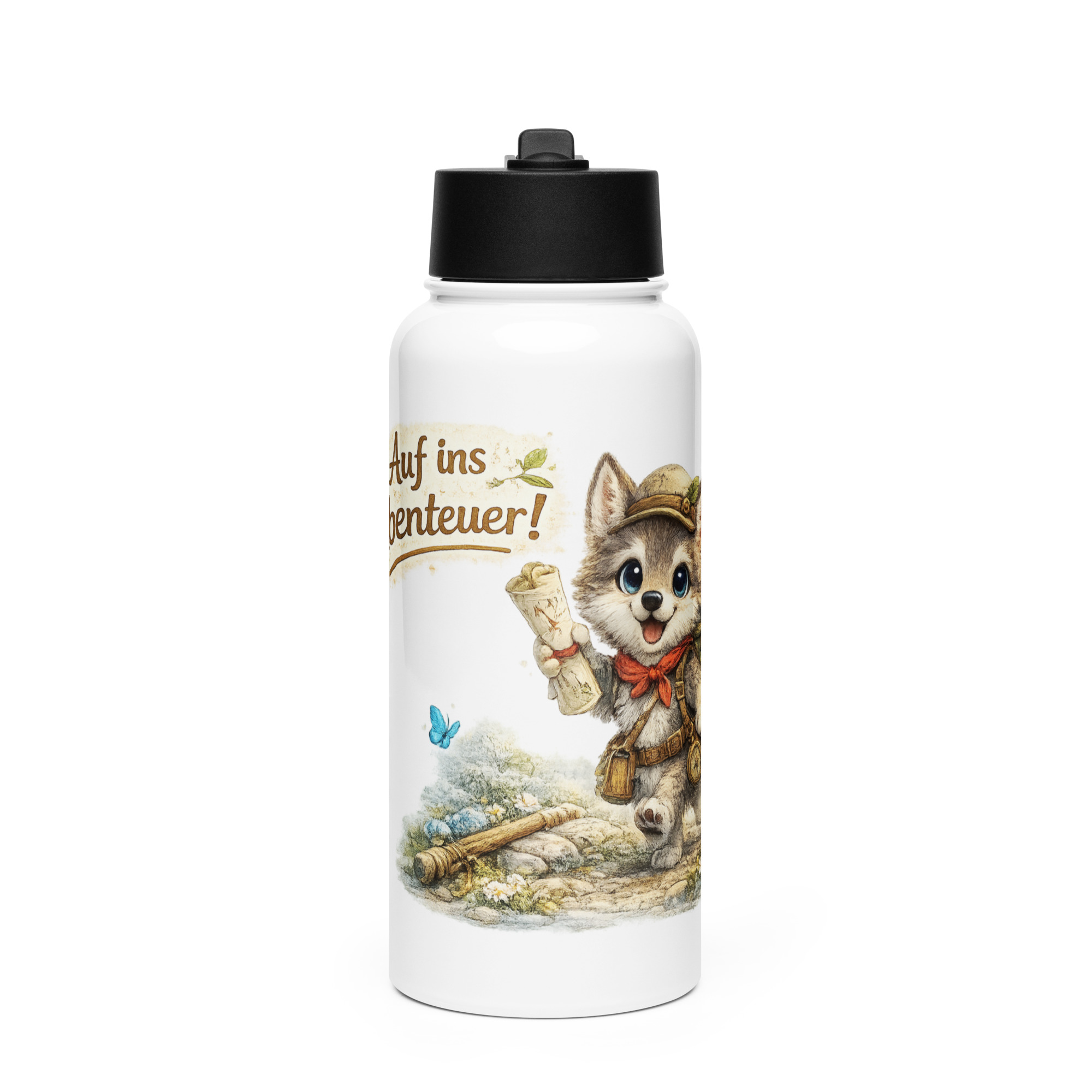 Edelstahl Trinkflasche mit Strohhalm abenteuerlustiger Wolf 9 Edelstahl Trinkflasche mit Strohhalm abenteuerlustiger Wolf – Bild 9