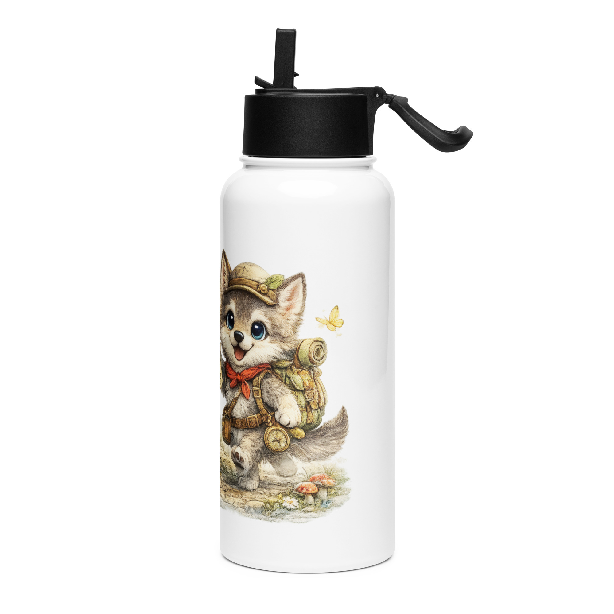 Edelstahl Trinkflasche mit Strohhalm abenteuerlustiger Wolf 7 Edelstahl Trinkflasche mit Strohhalm abenteuerlustiger Wolf – Bild 7