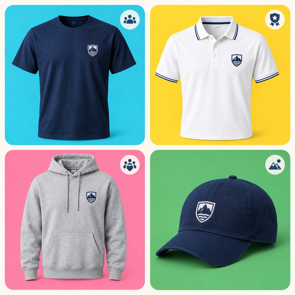 T-Shirt, Polo, Hoodie und Cap als unterschiedliche Vereinsbekleidung