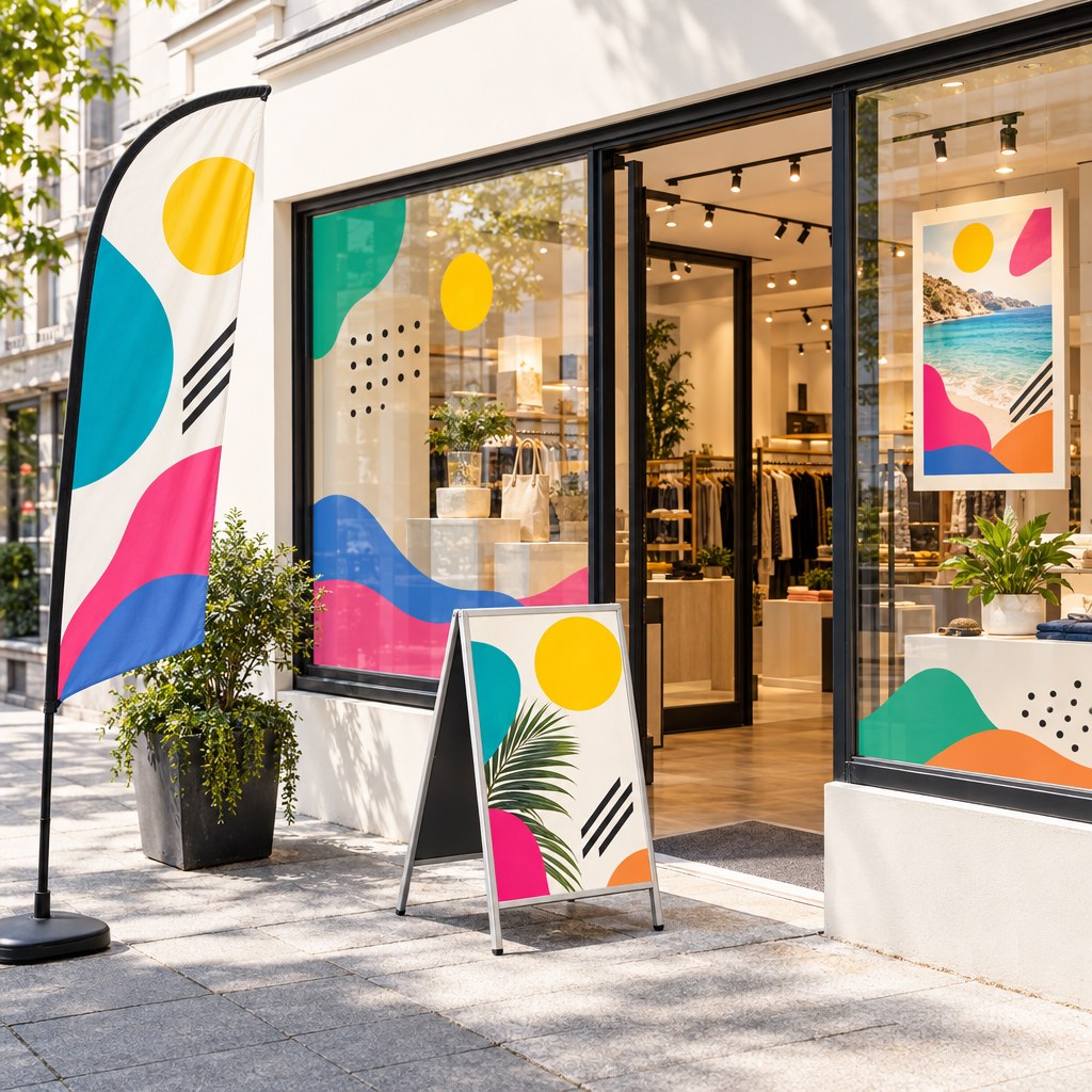 Werbung am POS: Plakate, Schaufensterfolie, Beachflags und Aufsteller richtig kombinieren