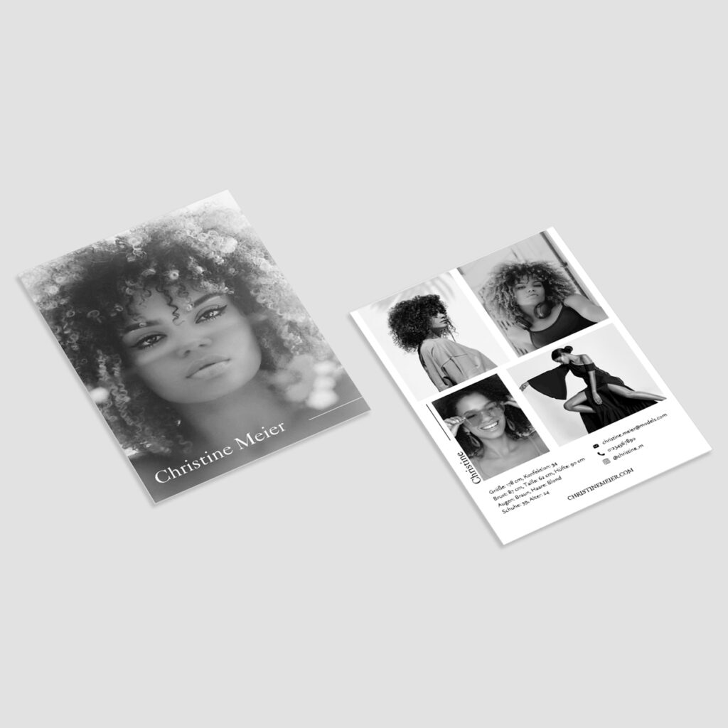 Sedcards – Produktbeispiel aus dem METEOR-MEDIEN Druckshop
