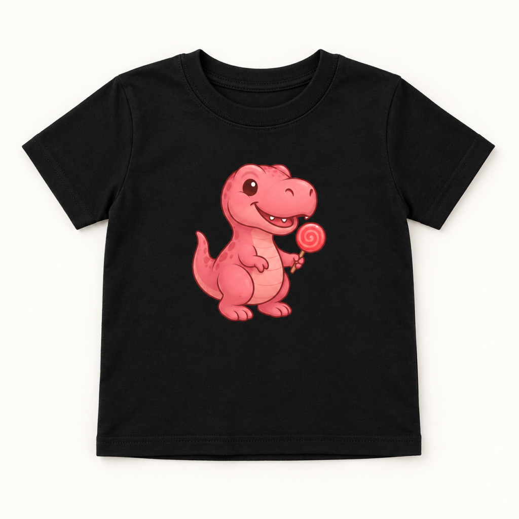Rosa T-Rex Jersey-T-Shirt für Kleinkinder – Produktaufnahme mit sichtbarem Motiv