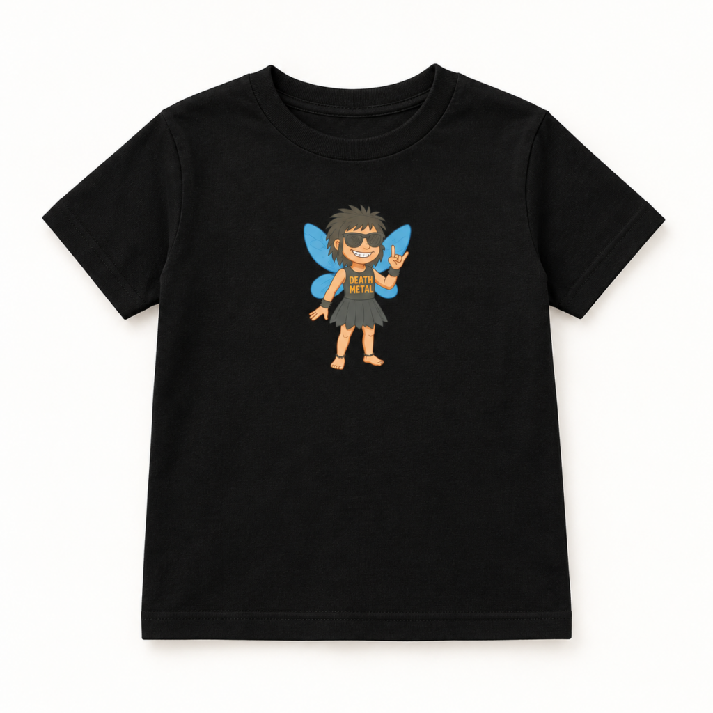 Death Metal Fee Bio-Baumwoll-T-Shirt für Kinder – Produktaufnahme mit sichtbarem Motiv
