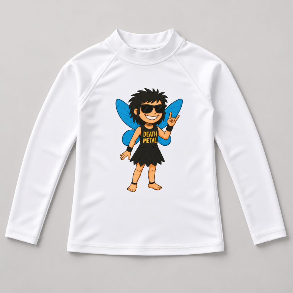 Death Metal Fee Kinder-Rash-Guard – Produktaufnahme mit sichtbarem Motiv