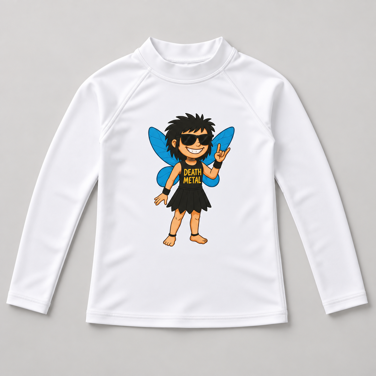 Death Metal Fee Kinder-Rash-Guard 1 Death Metal Fee Kinder-Rash-Guard – Produktaufnahme mit sichtbarem Motiv