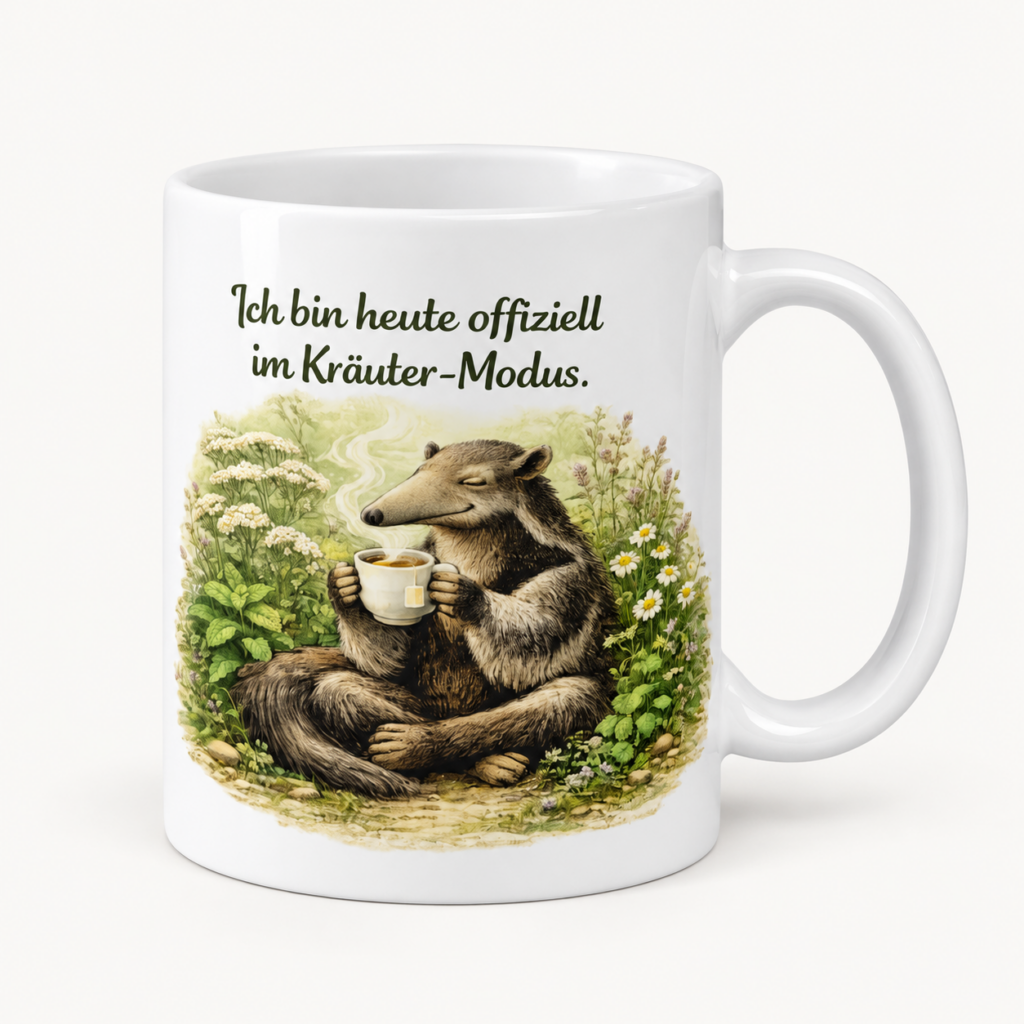 Tasse teetrinkender Ameisenbär