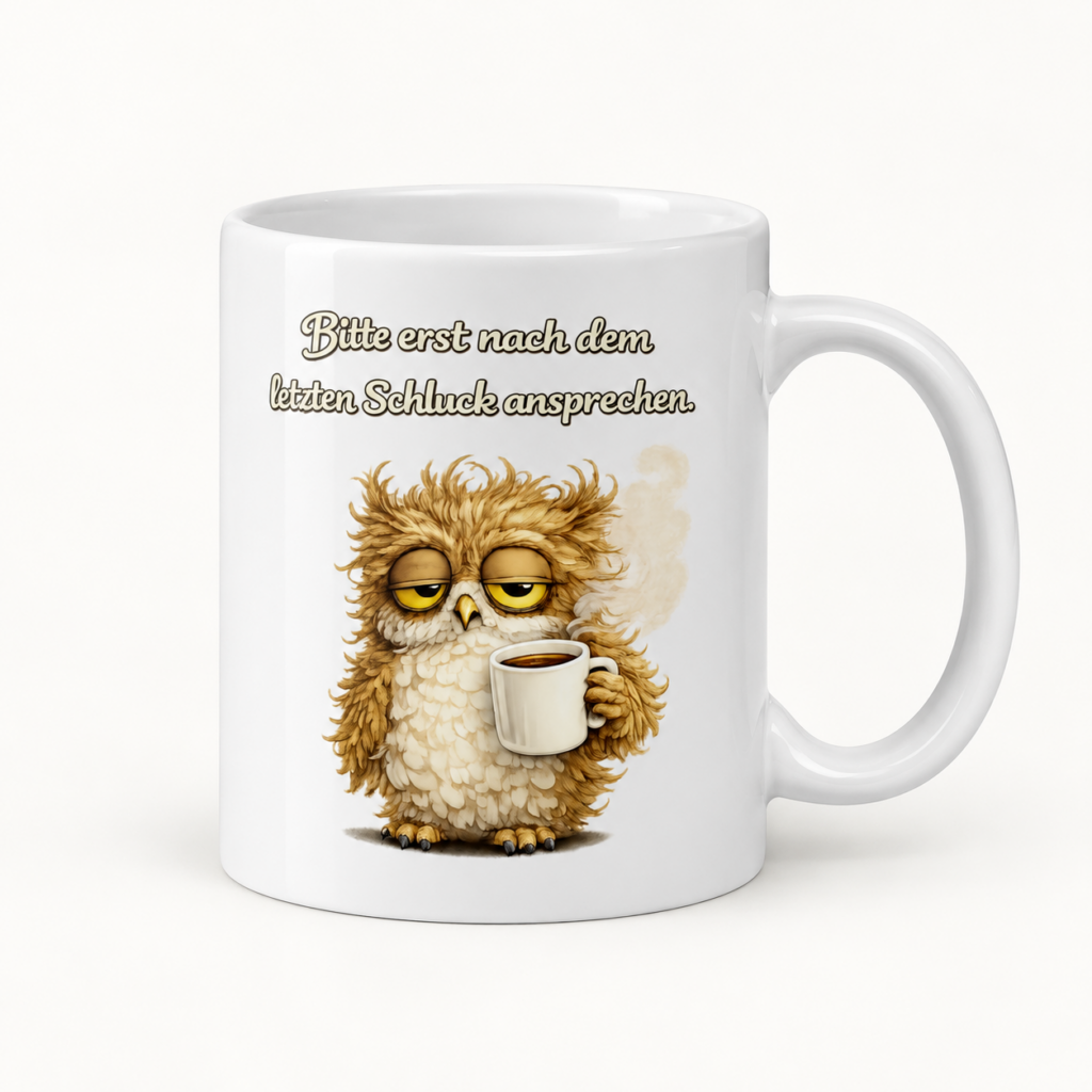 Tasse Müde Eule – helle Illustration