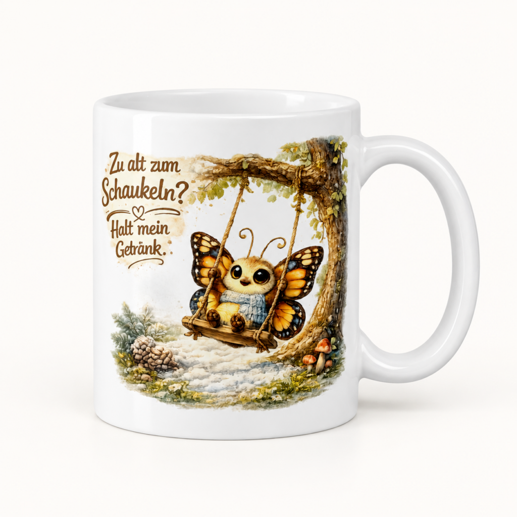 Tasse schaukelnder Schmetterling im Winter