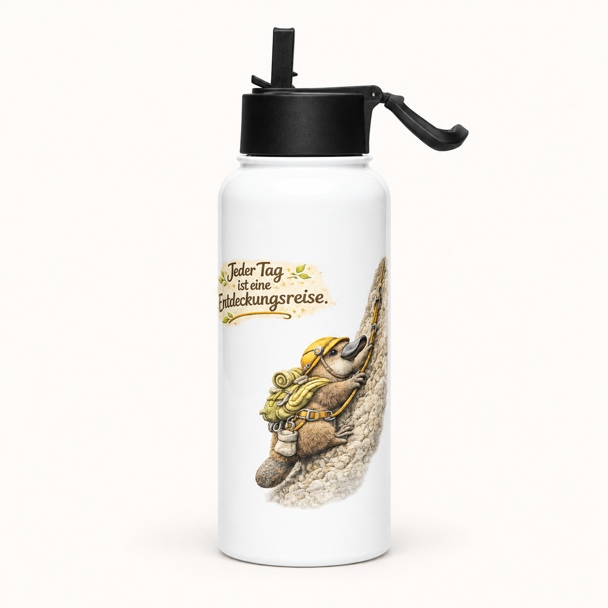 Edelstahl Trinkflasche mit Strohhalm Schnabeltier auf Entdeckungsreise 1 Edelstahl Trinkflasche mit Strohhalm Schnabeltier auf Entdeckungsreise