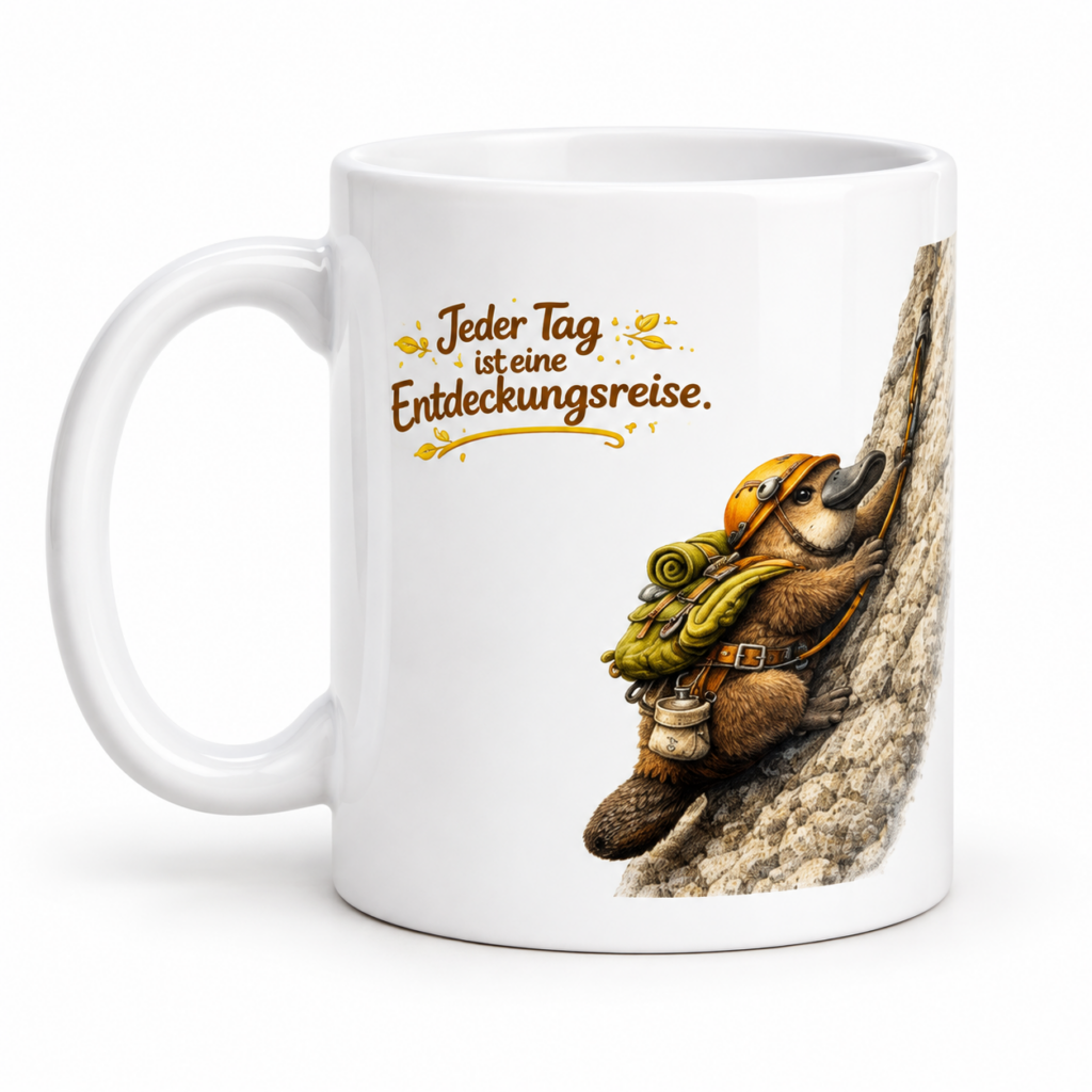 Tasse Schnabeltier auf Entdeckungsreise – Produktaufnahme mit sichtbarem Motiv