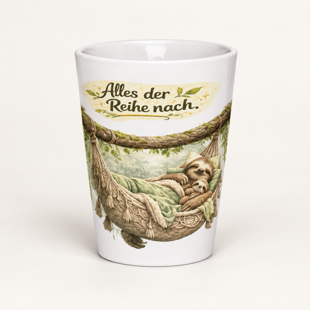 Milchkaffeetasse chillendes Faultier