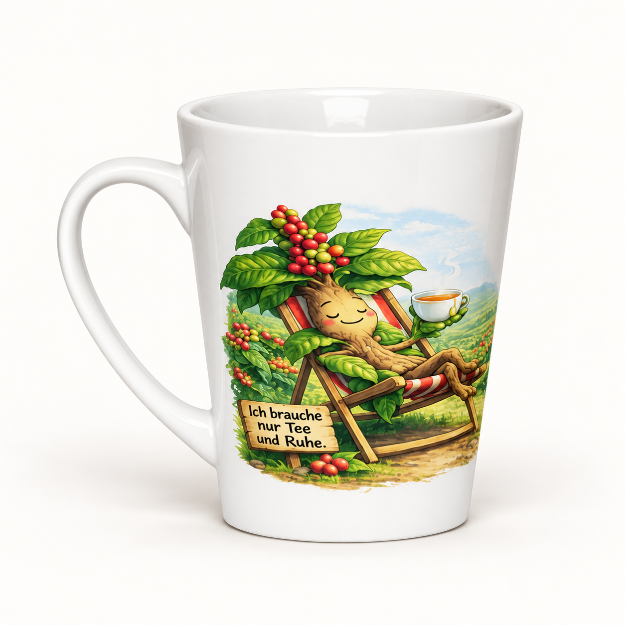 Milchkaffeetasse Tee trinkende Kaffeepflanze 1 Milchkaffeetasse Tee trinkende Kaffeepflanze