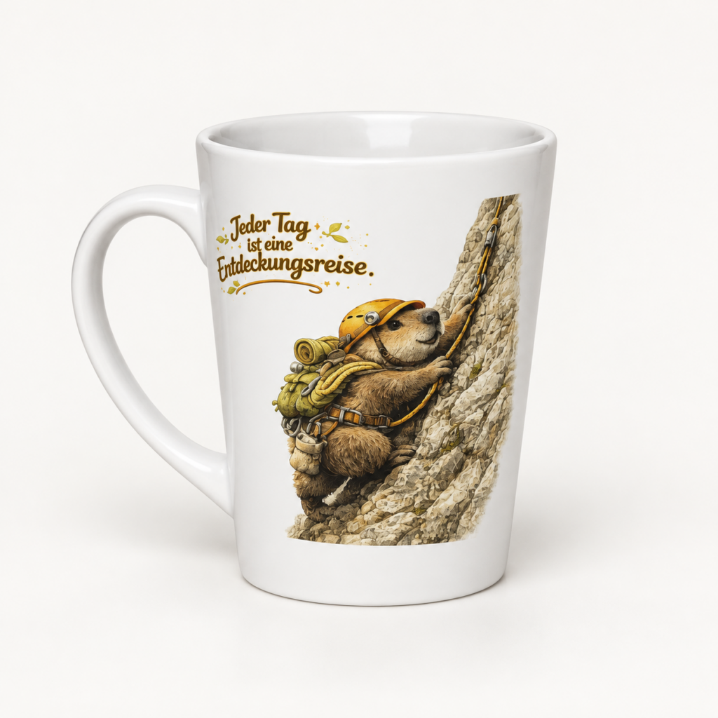 Milchkaffeetasse Murmeltier auf Entdeckungsreise