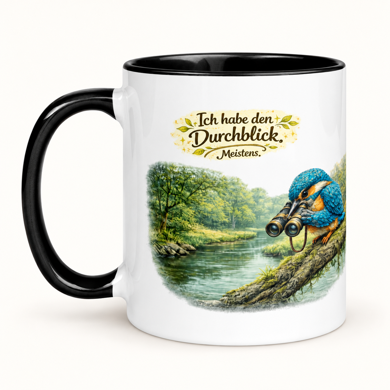 Tasse mit farbiger Innenseite Eisvogel mit Durchblick 1 Tasse mit farbiger Innenseite Eisvogel mit Durchblick – klare Produktansicht auf hellem Hintergrund
