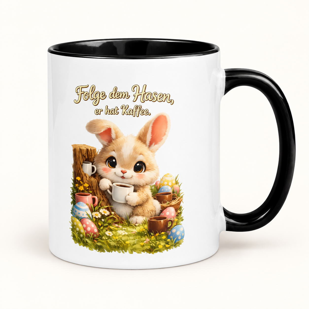 Tasse mit farbiger Innenseite Osterhase 1 Tasse mit farbiger Innenseite Osterhase – klare Produktansicht auf hellem Hintergrund