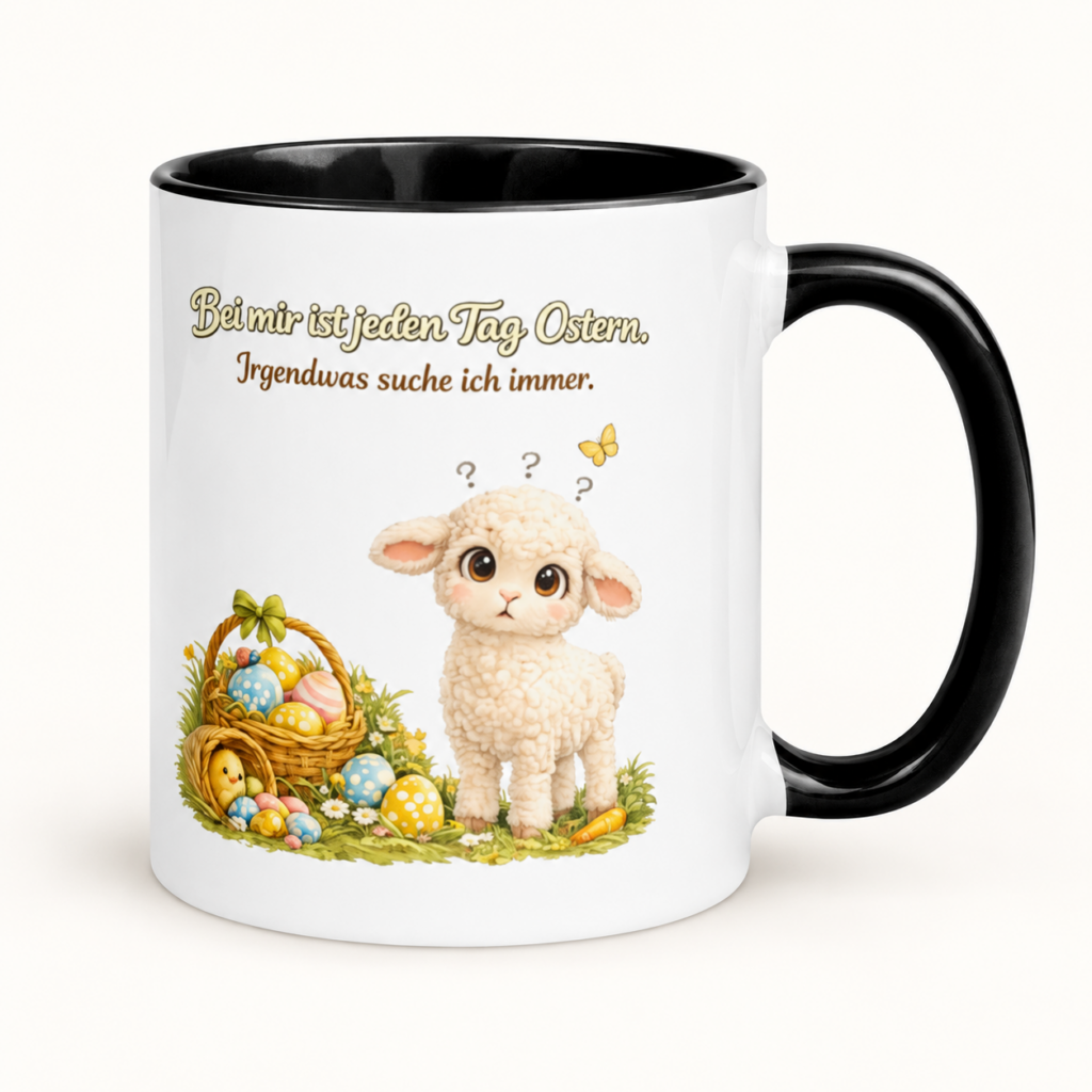 Tasse mit farbiger Innenseite Osterlamm – klare Produktansicht auf hellem Hintergrund