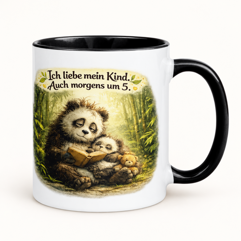Tasse mit farbiger Innenseite Elternliebe Großer Panda – klare Produktansicht auf hellem Hintergrund