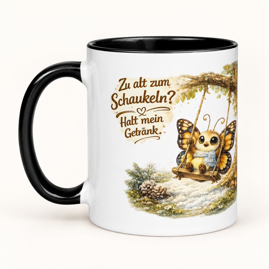 Tasse mit farbiger Innenseite schaukelnder Schmetterling im Winter – Motivansicht, 11 oz