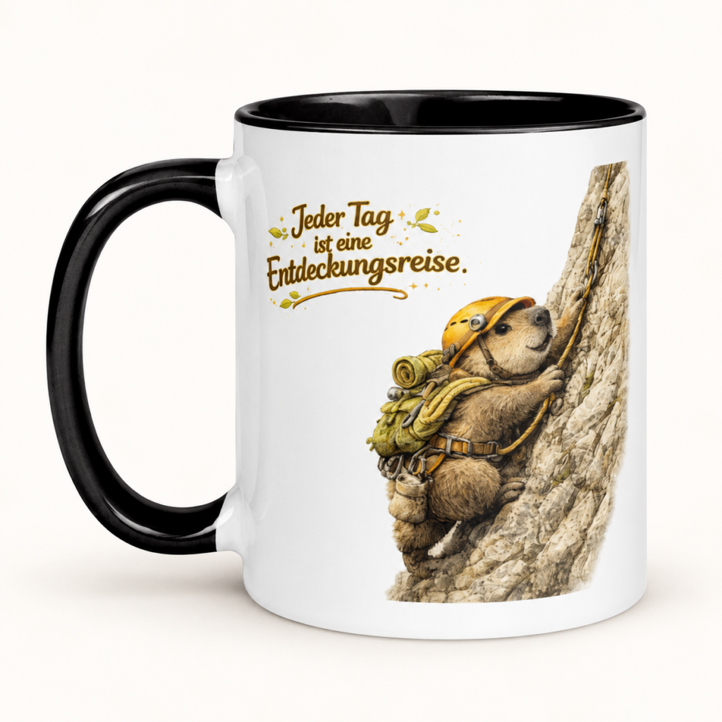 Tasse mit farbiger Innenseite für Kinder Murmeltier auf Entdeckungsreise – Motivansicht, 11 oz