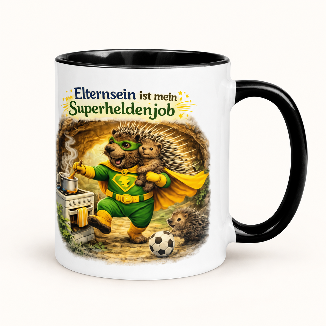 Tasse mit farbiger Innenseite Elternsein ist mein Superheldenjob 1 Tasse mit farbiger Innenseite Elternsein ist mein Superheldenjob – Motivansicht, 11 oz