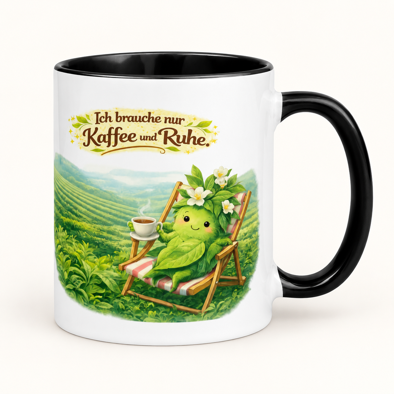 Tasse mit farbiger Innenseite Kaffee trinkende Teepflanze 1 Tasse mit farbiger Innenseite Kaffee trinkende Teepflanze – Motivansicht, 11 oz