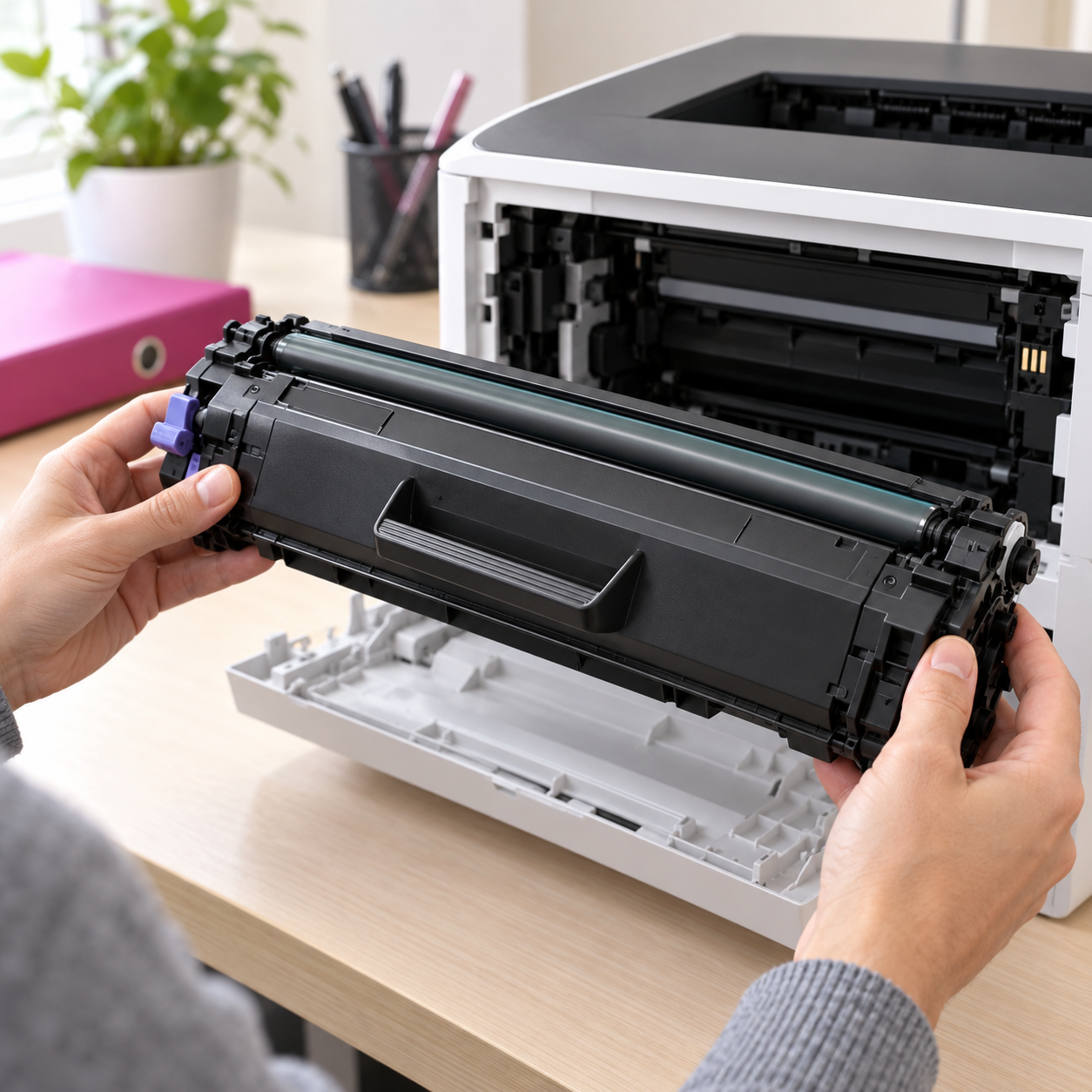 Toner 2 Tonerkartusche beim Wechsel in einem Laserdrucker – KI-generiertes Anwendungsbeispiel